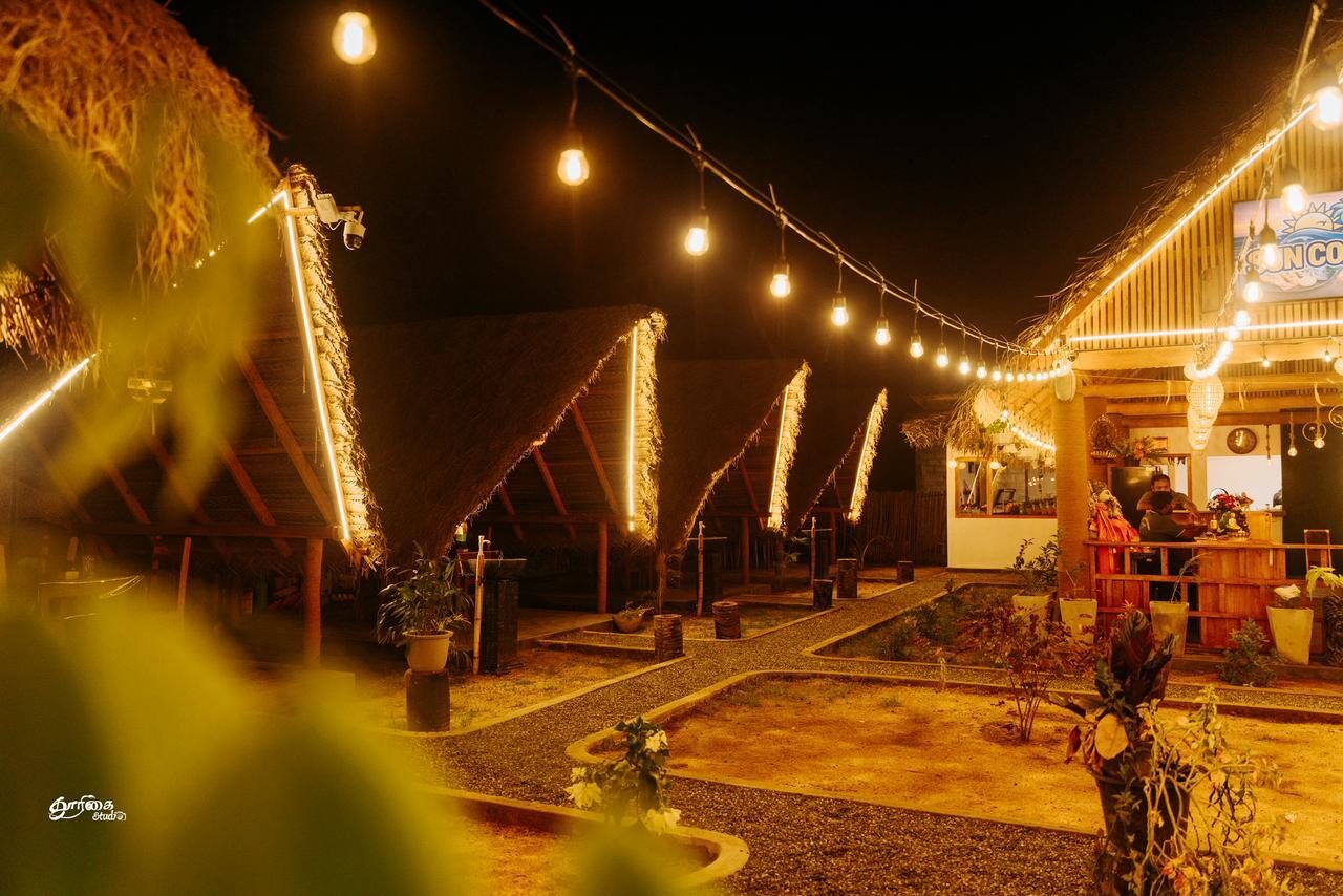 Row of Huts at Night